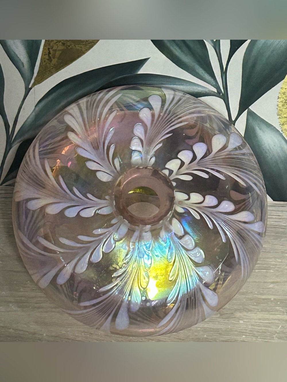 Vintage Crystal Clear Pink Iridescent Art Glass Perfume Bottle - Picture 7 of 9